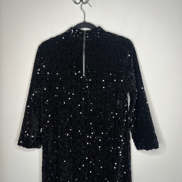 J. McLaughlin Black Velvet Sequin Shift Leeza Mini Dress Size Medium - Picture 7 of 12